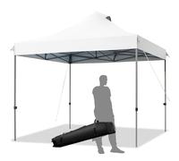 COSTWAY Tonnelle de Jardin Escamotable Pliable 3x3M, Tente de Fête Imperméable Protection Solaire 3 Hauteurs 305/320/335 cm avec Sac de Rangement à roulettes, pour Marché Patio(Blanc)