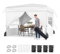 COSTWAY Tonnelle de Jardin Exterieur 3 x 3 M, Tente de Réception Pliante Imperméable avec 4 Parois Amovibles, 3 Niveaux Hauteur Réglable, Sac à roulettes, Pavillon pour Camping, Cour, Marché (Blanc)