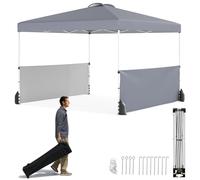 COSTWAY Tonnelle de Jardin Pliable 3x3M avec 2 Demi-Murs, Gris | Tente de Marché Portable avec Sac à Roulettes, 8 Piquets, 4 Ancrages, 4 Cordes Coupe-Vent et 4 Sacs de Sable
