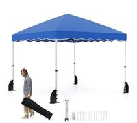 COSTWAY Tonnelle de Jardin Pliable 3x3M, Tente de Extérieur Portable avec Sac à roulettes 8 Piquets 4 Ancrages 4 Cordes Coupe-Vent 4 Sacs de Sable, pour Marché Patio (Bleu)