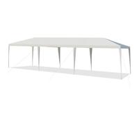 COSTWAY Tonnelle de Jardin Pliant 3 x 9 m Tente de Réception Imperméable Tube Métal 8 Cordes à Vent et 16 Piquets pour Fêtes Blanc