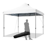 COSTWAY Tonnelle de Jardin Pliante 3 x 3M-Sac de Transport à Roulettes-3 Hauteurs-6 à 8 Personnes-Tissu Oxford Imperméable-Blanc