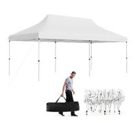 COSTWAY Tonnelle de Jardin Pliante 3x6M-Protection Solaire UPF50+,Etanche-Sac de Transport-3 Hauteur Réglable--15-20