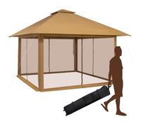 COSTWAY Tonnelle de Jardin Pliante Pop-up 4 x 4M Parois Latérales en Maille à Fermeture Éclair Double Toit Hauteur Réglable Sac Kaki