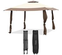 COSTWAY Tonnelle de Jardin Pliante Toit à 2 Niveaux 4Mx4M, Tente de Reception Imperméable Tissu Oxford à 3 Hauteurs Réglables 267-284CM Sac de Rangement, pour Cour Patio Plage (Marron)