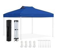 COSTWAY Tonnelle de Jardin Pop-up 295 x 295 CM, Tente Réception Pliant avec Verrouillage Central à Un Clic Sac de Transport Portable Cordes de Fixation, Piquets, pour Fête Camping BBQ (Bleu)