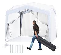 COSTWAY Tonnelle de Jardin Pop-up 302 x 302 cm avec 4 Parois Latérales, Tente Réception avec Filet en Maille Sac à roulettes 8 Piquets 4 Cordes à Vent, Abri Pliable pour Fête Camping (Blanc)