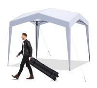 COSTWAY Tonnelle de Jardin Pop-up 302 x 302 cm, Tente Réception avec Sac à roulettes Portable 8 Piquets 4 Cordes à Vent, Abri Pliable Extérieur Protection Solaire pour Fête Camping BBQ (Blanc)