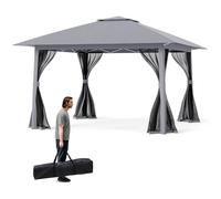 COSTWAY Tonnelle de Jardin Pop-Up 394 x 394 cm, Tente de Reception Pliable avec Moustiquaire et Toit Double Sac de Transport, Abri Solaire Facile à Installer pour Terrasse Pelouse (Gris)