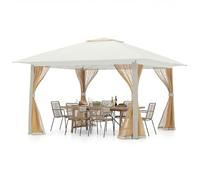 COSTWAY Tonnelle de Jardin Pop-Up 4 x 4 M, Tente de Reception Pliable avec Moustiquaire et Toit Double Sac de Transport, Abri Solaire Facile à Installer pour Terrasse Pelouse (Beige)