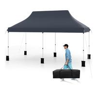COSTWAY Tonnelle de Jardin Pop-up Pliable 300x600CM, Tente de Fête Imperméable Protection Solaire 3 Hauteurs 296/306/316 cm avec Sac de Rangement 6 Sacs de Sable, pour Marché Patio Camping (Noir)
