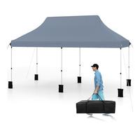 COSTWAY Tonnelle de Jardin Pop-up Pliable 300x600CM, Tente de Fête Imperméable Protection Solaire 3 Hauteurs 296/306/316 cm avec Sac de Rangement 6 Sacs de Sable, pour Marché Patio Camping (Gris)