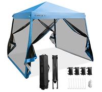 COSTWAY Tonnelle Pliante 3 M x 3 M Imperméable Protection UV, Tente avec Parois Latérales en Maille Jambes Inclinées Sac de Transport, Réglable en Hauteur, pour Patio, Camping (Bleu)