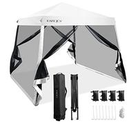 COSTWAY Tonnelle Pliante 3 M x 3 M Imperméable Protection UV, Tente avec Parois Latérales en Maille Jambes Inclinées Sac de Transport, Réglable en Hauteur, pour Patio, Camping (Blanc)