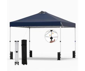 COSTWAY Tonnelle Pliante 3x3 m, Tonnelle de Jardin Exterieur, Montage Instantané, Toit à Revêtement Argenté, Anti UV, 4 Sacs de Sable, Sac à roulettes, Tente pour Camping, Plage, Fête (Bleu)