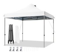 COSTWAY Tonnelle Pliante 3x3M Imperméable (Blanc) | Abri de Jardin avec Protection UV 50+, 3 Hauteurs 305/320/335 cm et Sac de Rangement à Roulettes, pour Fête Marché Patio