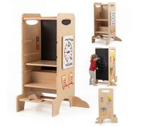 COSTWAY Tour d’Apprentissage en Bois pour Enfant avec 3 Hauteurs Réglables, Tableau Noir Amovible & Jeux Montessori