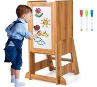COSTWAY Tour d'apprentissage pour enfants, 2 en 1 Tabouret Montessori avec 3 hauteurs réglables, 70 kg de charge (Nature)