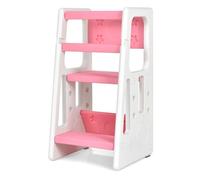 Costway Tour D'apprentissage Pour Tout-Petits 3 Hauteurs Réglables Et Repose-Pieds Antidérapants Hdpe Double Rails De Sécurité Rose Multicolore