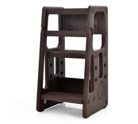 COSTWAY Tour d'Apprentissage pour Tout-Petits 3 Hauteurs Réglables et Repose-pieds Antidérapants HDPE Double Rails de Sécurité Café