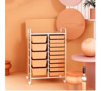 COSTWAY Tour de Rangement à Roulettes -15 Tiroirs Amovibles-4 Roues (2 avec Frein)-63 x 37 x 87 CM-Format A4 et Lettre Rose Pêche