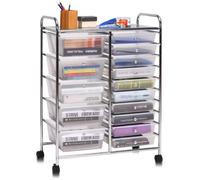 COSTWAY Tour de Rangement à Roulettes - 15 Tiroirs Amovibles, 63 x 37 x 87 CM, Format A4 et Lettre de Couleur Transparent