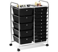 COSTWAY Tour de Rangement à Roulettes - 15 Tiroirs Amovibles, 63 x 37 x 87 CM, Format A4 et Lettre Noir