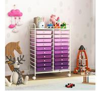 COSTWAY Tour de Rangement à Roulettes Universelles - 20 Tiroirs Amovibles - 64 x 39 x 88 CM - Format A4 et Lettre Violet