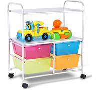 Costway Tour De Rangement, Chariot À Roulettes - 4 Tiroirs Et 2 Etagères 63,5 X 37 X 75 Cm Cadre En Métal, Arc En Ciel Multicolore