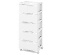 COSTWAY Tour de Rangement Plastique 6 Tiroirs, Chariot Rangement Bureau 4 Roulettes, Meuble Plastique 4 Tiroirs pour Format Papier A4, Documents, Caisson Bureau pour Salle de Bain, Dortoir