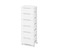 COSTWAY Tour de Rangement Plastique 7 Tiroirs, Chariot Rangement Bureau 4 Roulettes, Meuble Plastique 5 Tiroirs pour Format Papier A4, Documents, Caisson Bureau pour Salle de Bain, Dortoir