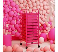 COSTWAY Tour de Rangementà Roulettes - 10 Tiroirs 32,5 x 37 x 86 CM, Format A4 et Lettre Rose Vif