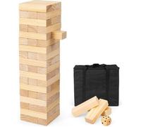 COSTWAY Tour Infernale Géante en Bois Jeu d’Adresse avec 54 Blocs à Empiler Dé et Sac de Rangement pour 3+Ans