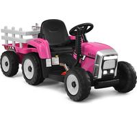 COSTWAY Tracteur 12V 3 vitesses avec remorque amovible et télécommande 2,4G, Tracteur autoporté pour enfants à partir de 3 ans (Rose)