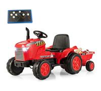 COSTWAY Tracteur 12V avec remorque détachable, Tracteur électrique pour enfants avec télécommande 2,4G & lumières (Rouge)