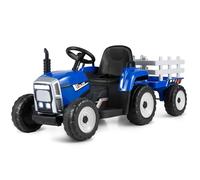 COSTWAY Tracteur avec Remorque Electrique pour Enfants 12 V avec Télécommande 2,4G - 3 Vitesses avec Eclairage LED, Musique, Klaxon, Fonctions Audio USB et Bluetooth (Bleu)