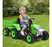 COSTWAY Tracteur électrique 12V 3 vitesses avec remorque amovible, Tracteur autoporté pour enfants avec lumières LED, musique, klaxon fonctions audio USB & Bluetooth, Tracteur pour enfants à partir de