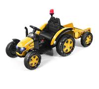 COSTWAY Tracteur Electrique 12V 7AH -Télécommande 2.4G, 3-8 km/h, Remorque Détachable MP3, Port USB pour Enfants 3 - 8 Ans, Jaune