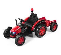 Costway Tracteur Electrique 12v 7ah -Télécommande 2.4g, 3-8 Km/H,Remorque Détachable Mp3, Port Usb Pour Enfants 3 - 8 Ans Rouge