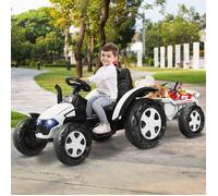 CostwayTracteur Electrique avec Télécommande 2.4G 12V 7AH Vitesse : 3-8 km/h MP3 Port USB pour Enfants de 3 à 8 Ans Blanc