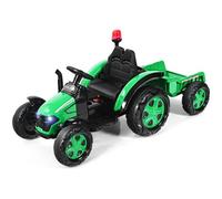 COSTWAY Tracteur Electrique 12V 7AH -Télécommande 2.4G, 3-8 km/h,Remorque Détachable MP3, Port USB pour Enfants 3 - 8 Ans Vert