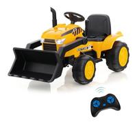 COSTWAY Tracteur Electrique 12V/7Ah Tractopelle pour Enfants, Télécommande 2,4G, Démarrage Progressif, LED, Musique, 30 kg, 3-8 Ans