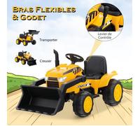 Costway Tracteur Electrique 12v/7ah Tractopelle Pour Enfants, Télécommande 2,4g, Démarrage Progressif, Led, Musique, 30 Kg, 3-8 Ans