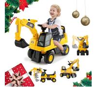 COSTWAY Tracteur pour Enfant Jouet Pelle avec Seau Rotatif, Roues Anti-dérapantes, Bouton Klaxon, Stockage de Siège, 25kg, 1-3 Ans