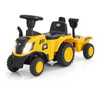 COSTWAY Tracteur toboggan pour enfants, véhicule sous licence Caterpillar avec remorque amovible, pelle, râteau, klaxon, bruit de moteur, lumières LED & 6 roues, aide à l'apprentissage cadeau pour enf