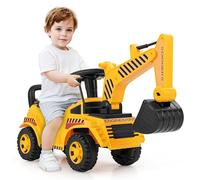 COSTWAY Tractopelle Enfant avec Pelle Réglable & Son du Moteur | Bloc Anti-basculement, Espace Caché, Charge 15KG, Pelleteuse Excavateur Enfant pour 19-36 Mois