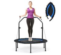 COSTWAY Trampoline de Fitness Pliable 101 cm avec 2 Bandes de Résistance Main Courante Réglable en Hauteur Charge 150 kg pour Enfants et Adultes Intérieur/Extérieur