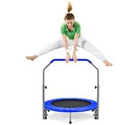 Costway Trampoline de Fitness Pliable 101 cm avec Main Courante en Mousse Réglable en Hauteur sur 4 Niveaux Charge 150 kg pour Adultes/Enfants (Bleu)