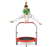COSTWAY Trampoline de Fitness Pliable Ø101cm avec Poignée Réglable en Hauteur(96-112cm), Trampoline d'Intérieur avec Cadre en Acier & Housse de Protection, Charge 150kg pour Enfant Adulte
