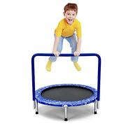 COSTWAY Trampoline de Fitnesse Enfants Pliable 92 cm, avec Housse de Sécurité Matelassée et Poignée Recouverte pour Intérieur Charge maximale 150 KG, Bleu